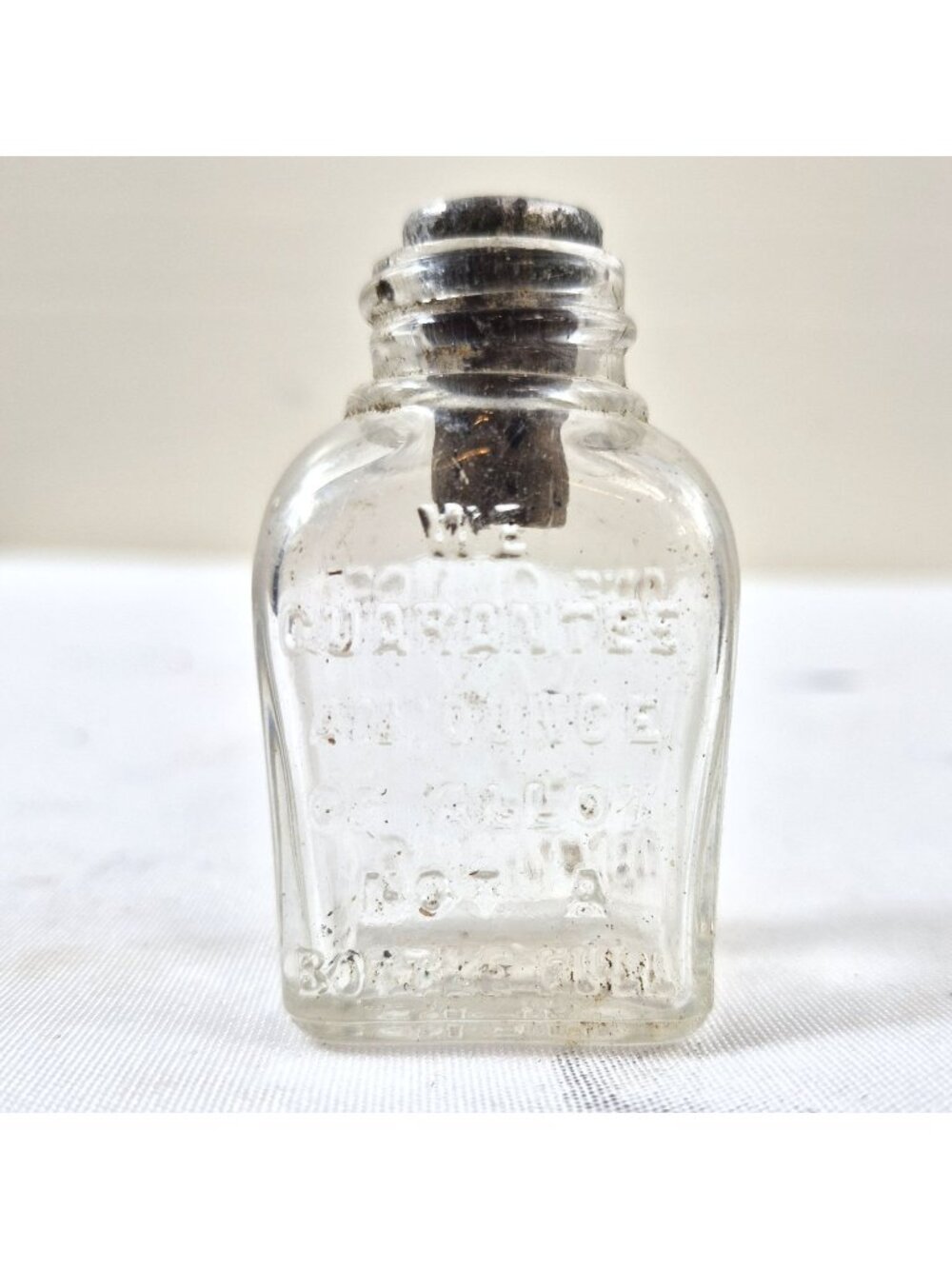 Vtg One-Ounce Glass Apothecary Bottle Metal Cap Embossed Dentalloy Display Piece